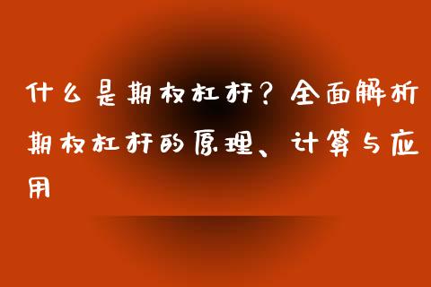 什么是期权杠杆？全面解析期权杠杆的原理、计算与应用_https://cj006.lansai.wang_债券资讯_第1张