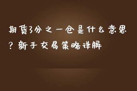 期货3分之一仓是什么意思？新手交易策略详解_https://cj006.lansai.wang_财经新闻_第1张