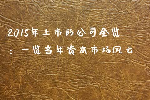 2015年上市的公司全览:一览当年资本市场风云_期货开户_第1张_期货开户_金融监管_外汇交易_债券资讯_全球市场_财经新闻 2015年上市的公司全览:一览当年资本市场风云_https://cj006.lansai.wang_期货开户_第1张
