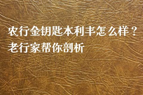 农行金钥匙本利丰怎么样？老行家帮你剖析_https://cj006.lansai.wang_全球市场_第1张