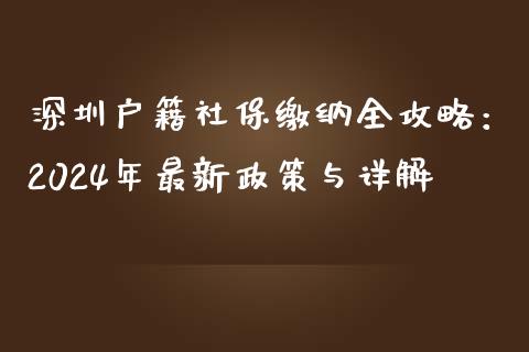 深圳户籍社保缴纳全攻略：2024年最新政策与详解_https://cj006.lansai.wang_财经新闻_第1张