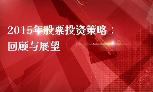 2015年股票投资策略：回顾与展望_https://cj006.lansai.wang_债券资讯_第1张