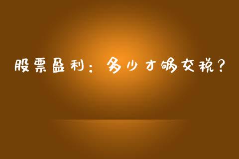 股票盈利：多少才够交税？_https://cj006.lansai.wang_期货开户_第1张