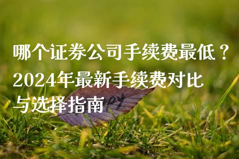哪个证券公司手续费最低？2024年最新手续费对比与选择指南_https://cj006.lansai.wang_金融监管_第1张