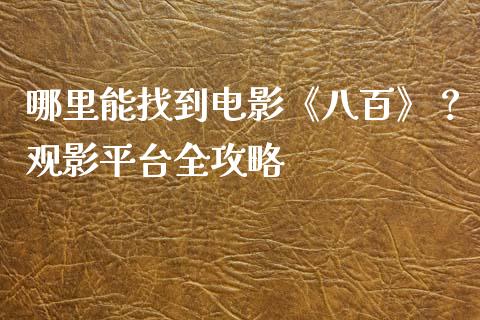 哪里能找到电影《八百》？观影平台全攻略_https://cj006.lansai.wang_期货开户_第1张