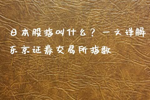 日本股指叫什么？一文详解东京证券交易所指数_https://cj006.lansai.wang_金融监管_第1张