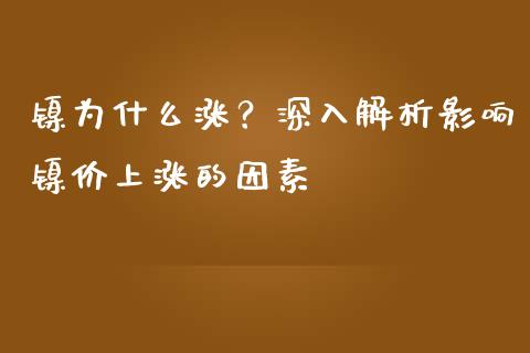 镍为什么涨？深入解析影响镍价上涨的因素_https://cj006.lansai.wang_全球市场_第1张