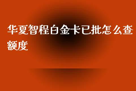 华夏智程白金卡已批怎么查额度_https://cj006.lansai.wang_全球市场_第1张