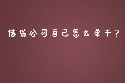 借贷公司自己怎么单干？_https://cj006.lansai.wang_外汇交易_第1张