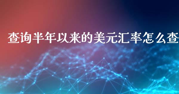 查询半年以来的美元汇率怎么查_https://cj006.lansai.wang_期货开户_第1张