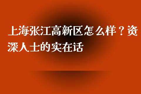 上海张江高新区怎么样？资深人士的实在话_https://cj006.lansai.wang_外汇交易_第1张