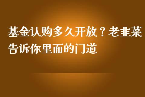 基金认购多久开放？老韭菜告诉你里面的门道_https://cj006.lansai.wang_财经新闻_第1张