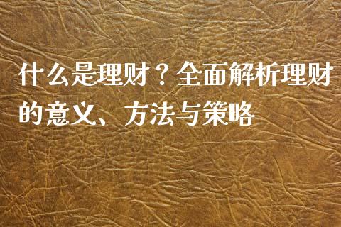 什么是理财?全面解析理财的意义、方法与策略_全球市场_第1张_期货开户_金融监管_外汇交易_债券资讯_全球市场_财经新闻 什么是理财?全面解析理财的意义、方法与策略_https://cj006.lansai.wang_全球市场_第1张