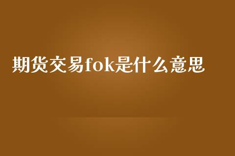 期货交易fok是什么意思_https://cj006.lansai.wang_外汇交易_第1张