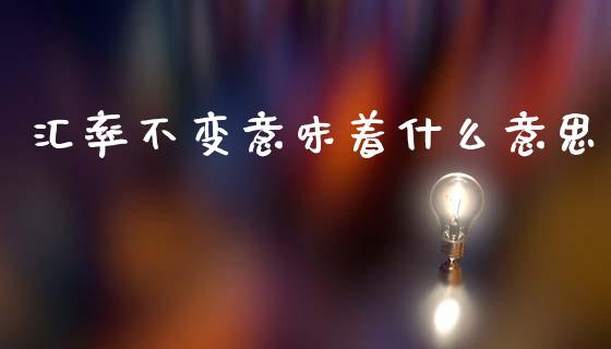 汇率不变意味着什么意思_https://cj006.lansai.wang_金融监管_第1张