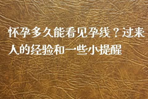 怀孕多久能看见孕线？过来人的经验和一些小提醒_https://cj006.lansai.wang_全球市场_第1张