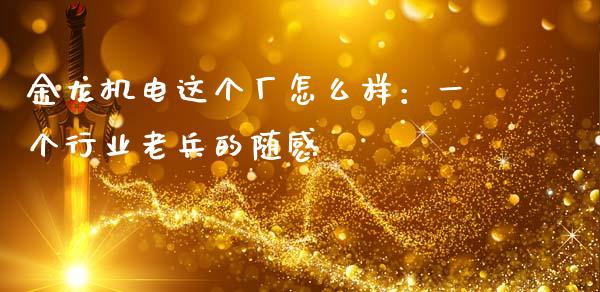 金龙机电这个厂怎么样：一个行业老兵的随感_https://cj006.lansai.wang_期货开户_第1张
