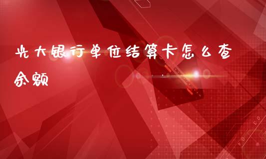 光大银行单位结算卡怎么查余额_https://cj006.lansai.wang_金融监管_第1张