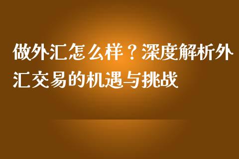 做外汇怎么样？深度解析外汇交易的机遇与挑战_https://cj006.lansai.wang_全球市场_第1张