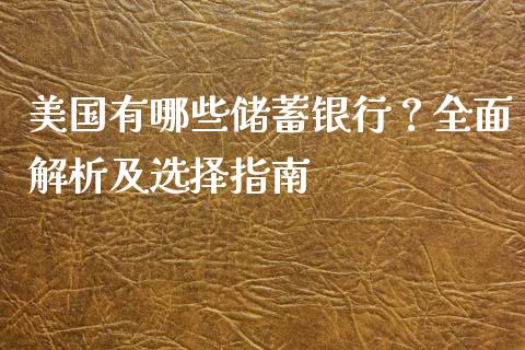 美国有哪些储蓄银行？全面解析及选择指南_https://cj006.lansai.wang_外汇交易_第1张