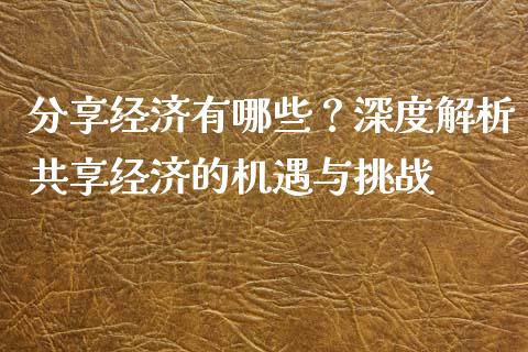 分享经济有哪些？深度解析共享经济的机遇与挑战_https://cj006.lansai.wang_期货开户_第1张