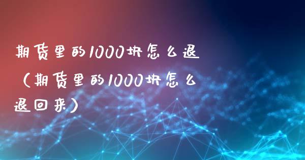 期货里的1000块怎么退（期货里的1000块怎么退回来）_https://cj006.lansai.wang_外汇交易_第1张