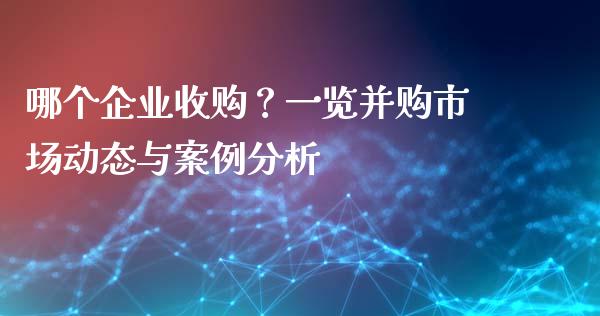 哪个企业收购？一览并购市场动态与案例分析_https://cj006.lansai.wang_金融监管_第1张