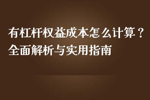 有杠杆权益成本怎么计算？全面解析与实用指南_https://cj006.lansai.wang_金融监管_第1张